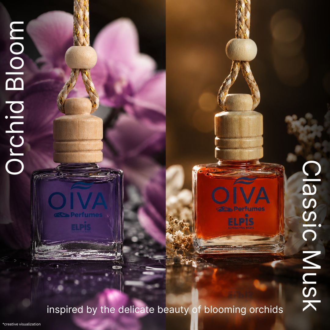 Elpis OIVA Orchid Bloom + Classic Musk Car Perfume Combo (Pack of 2) – Long-Lasting Luxury Car Air Freshener with Lemon Citrus, Jasmine, Lily, Lavender & Musky Amber Notes