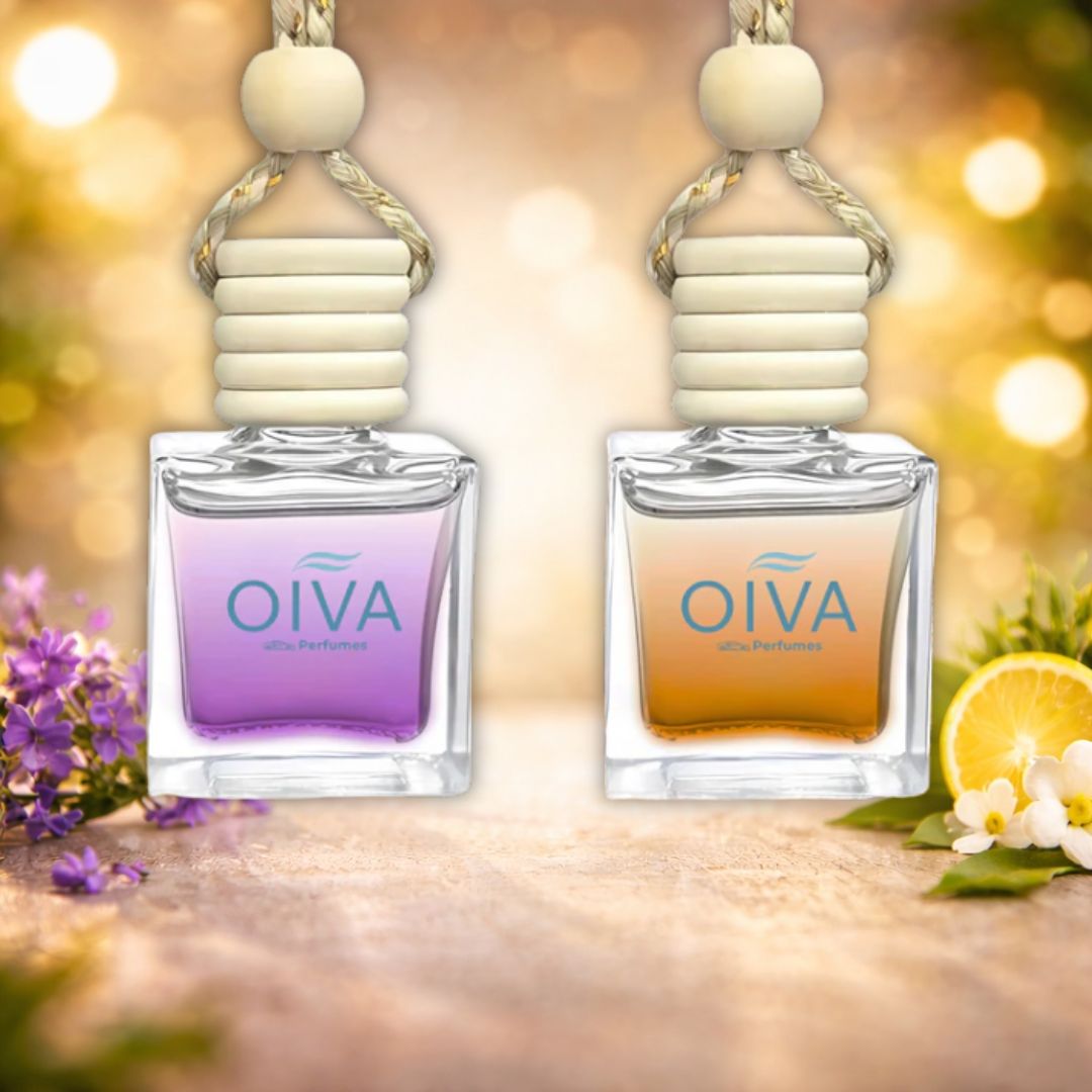 Elpis OIVA Orchid Bloom + Classic Musk Car Perfume Combo (Pack of 2) – Long-Lasting Luxury Car Air Freshener with Lemon Citrus, Jasmine, Lily, Lavender & Musky Amber Notes