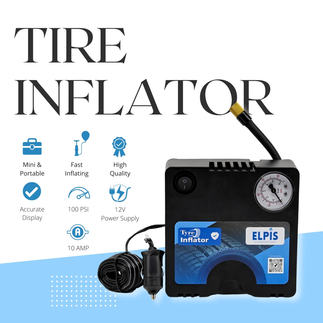 ELPIS Tire Inflator - 100 PSI, Fast Inflating, 12V Power Supply, Mini and Portable