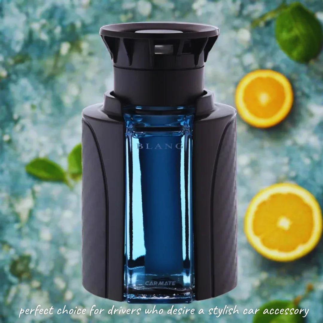 Stylish blue car air freshener with citrus scent, perfect car accessory for drivers