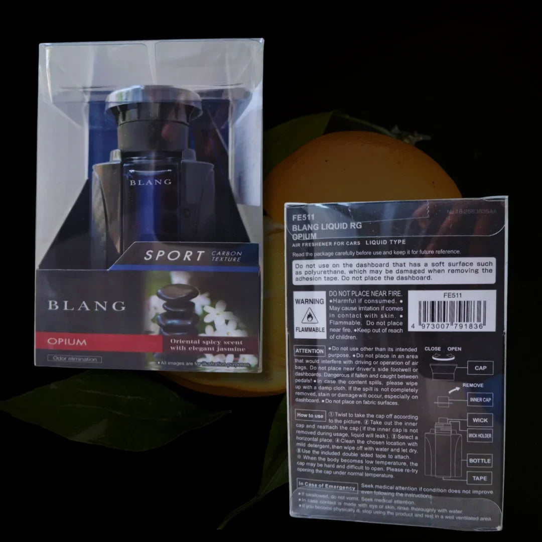 BLANG Opium car air freshener with sport carbon texture, oriental spicy jasmine scent, liquid type for vehicle interiors