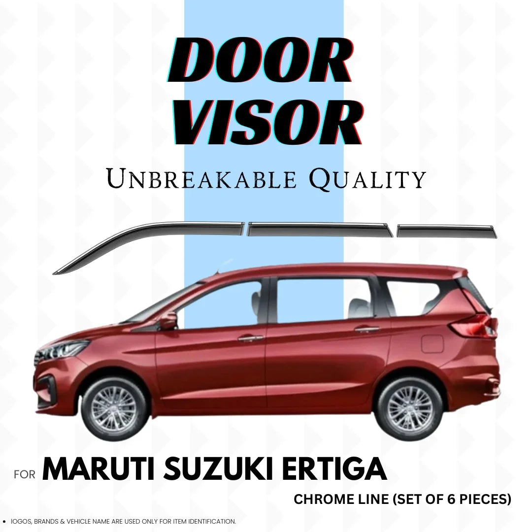 Chrome door visors for Maruti Suzuki Ertiga, unbreakable quality, set of 6 pieces