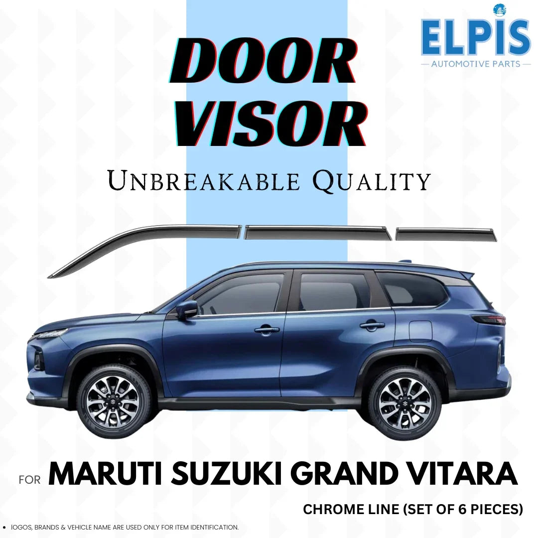 Door visor for Maruti Suzuki Grand Vitara, chrome line set of 6 pieces, unbreakable quality automotive accessory