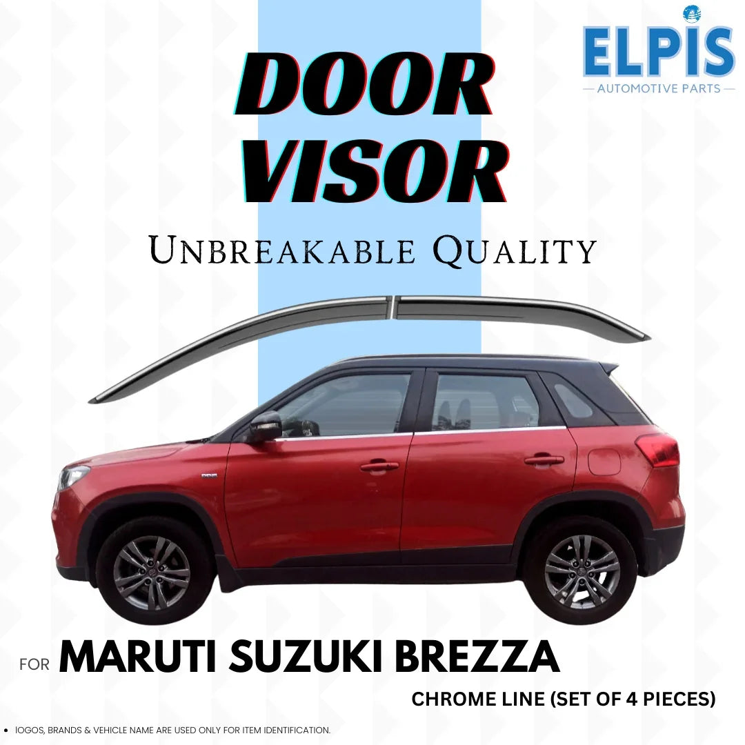 Door visor for Maruti Suzuki Brezza, chrome line set of 4, unbreakable quality automotive accessory