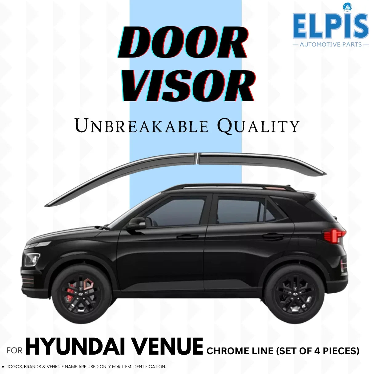 Chrome door visors for Hyundai Venue, unbreakable quality, set of 4 pieces