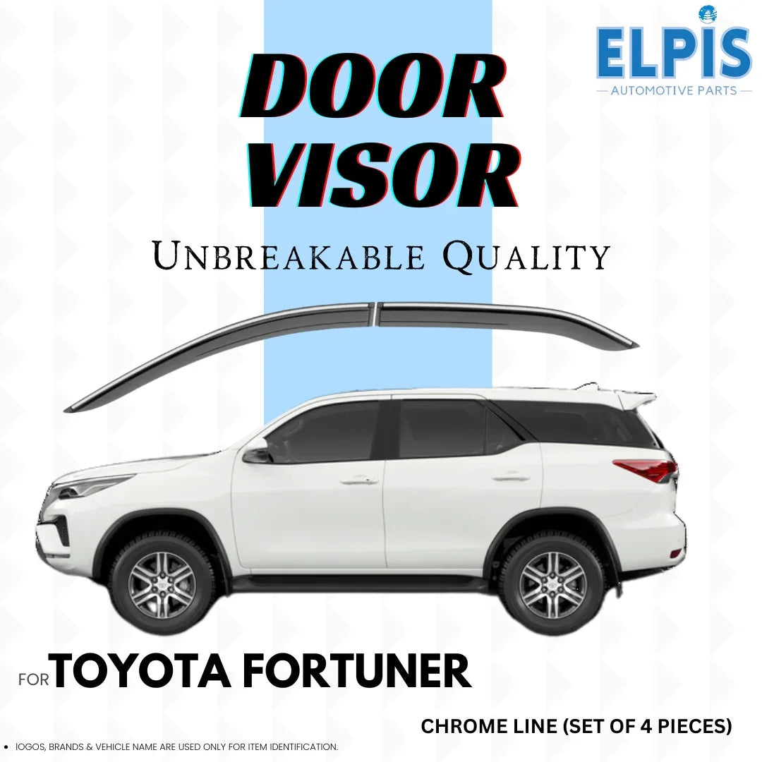 Door visor for Toyota Fortuner, chrome line set of 4, unbreakable quality automotive accessory