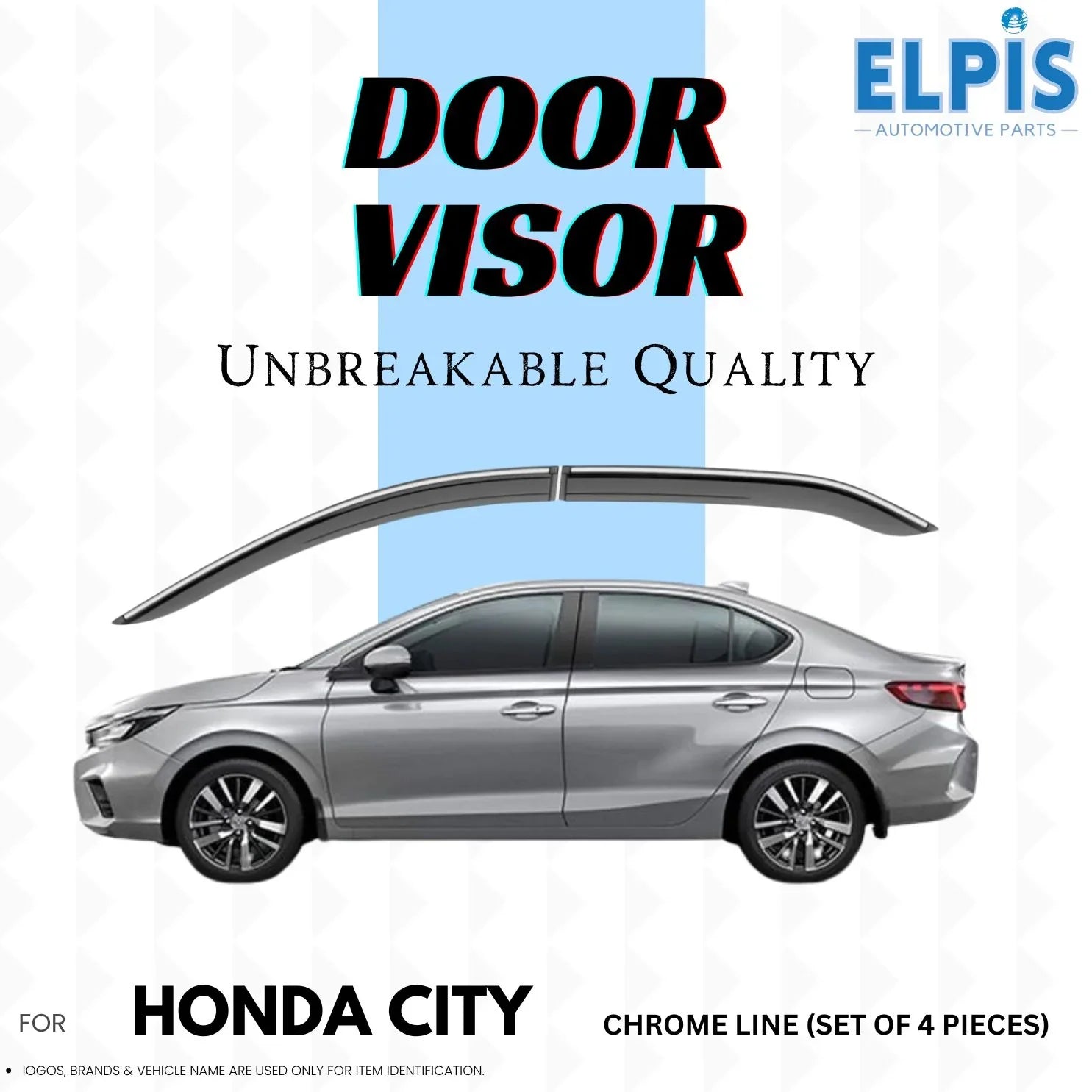 Chrome door visors for Honda City, set of 4, unbreakable quality automotive accessory