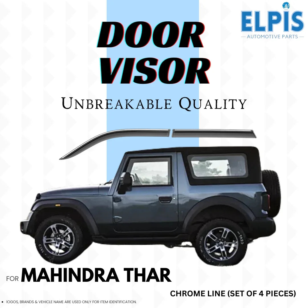 Door visor for Mahindra Thar, chrome line set of 4 pieces, unbreakable quality automotive accessory