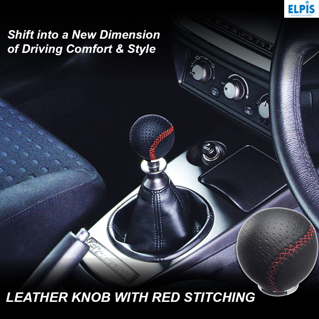 Leather Gear Knob with Red Stitching – Premium Car Interior Upgrade - Elpis Auto
