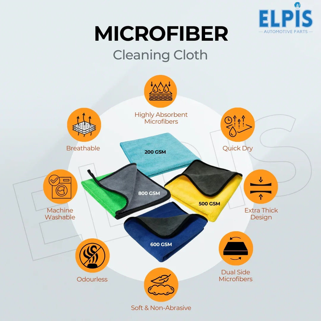 Microfiber cleaning cloth for cars, soft non-abrasive, highly absorbent, machine washable, quick dry, odourless