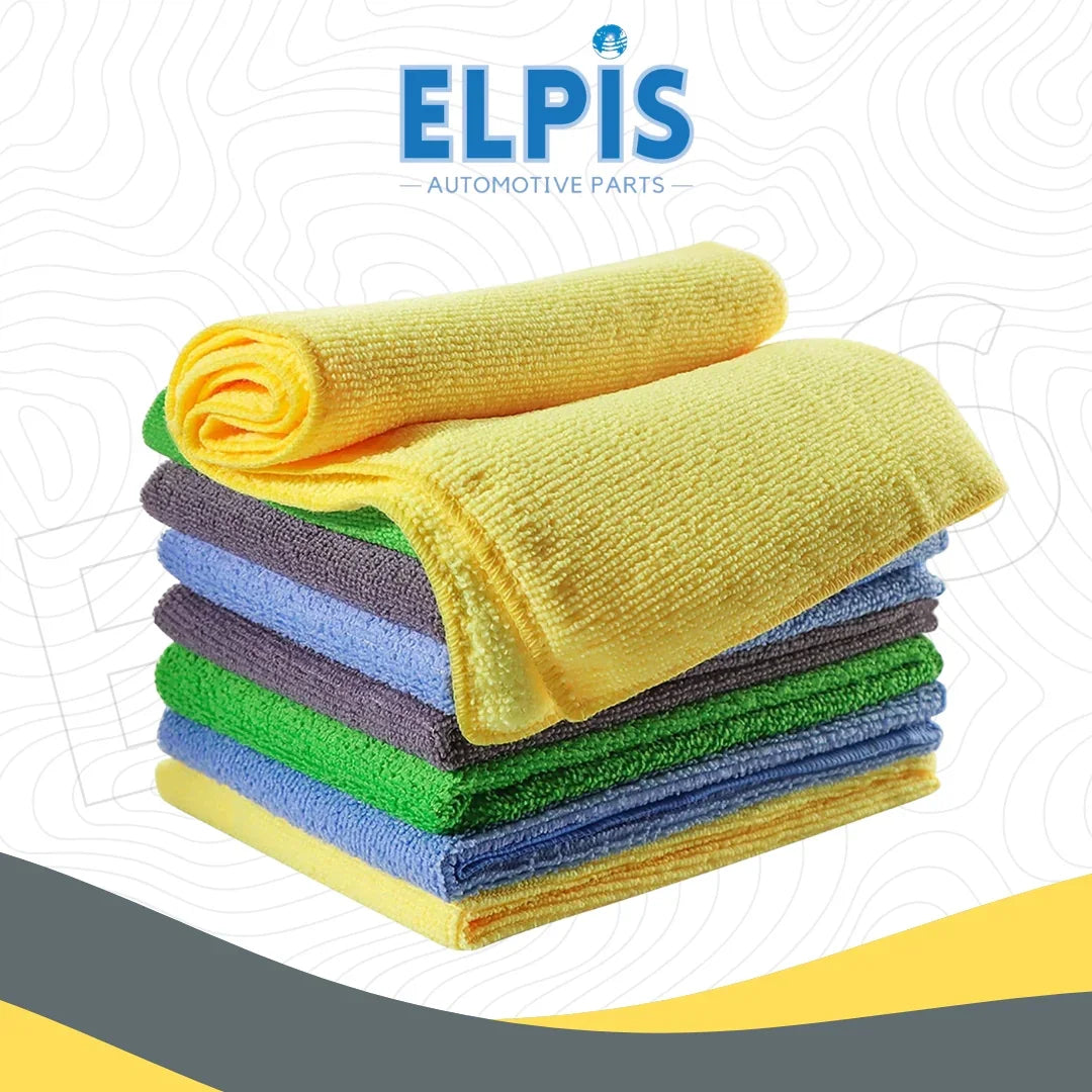 Stack of colorful microfiber car cleaning cloths for auto detailing and care
