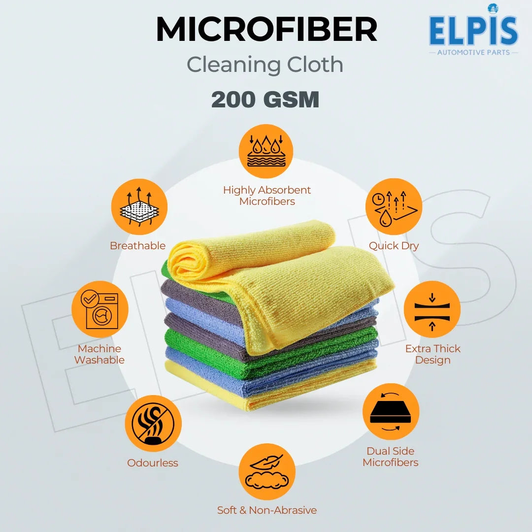 Microfiber cleaning cloth 200 GSM, highly absorbent, quick dry, machine washable, soft non-abrasive for car care