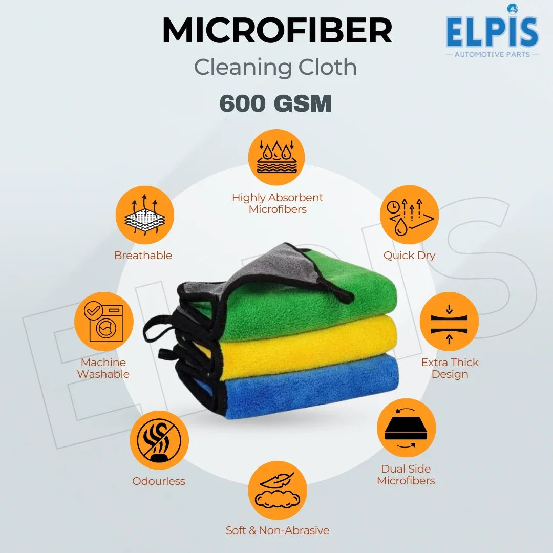 600 GSM microfiber cleaning cloth for cars, soft, absorbent, quick-dry, machine washable, dual-side microfibers