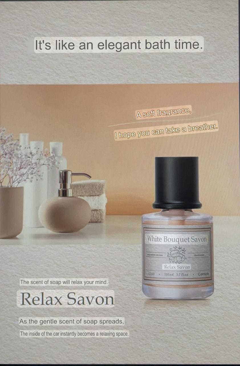 Carmate White Bouquet Savon – Relax Soap Car Air Freshener (110ml, Liquid Type)