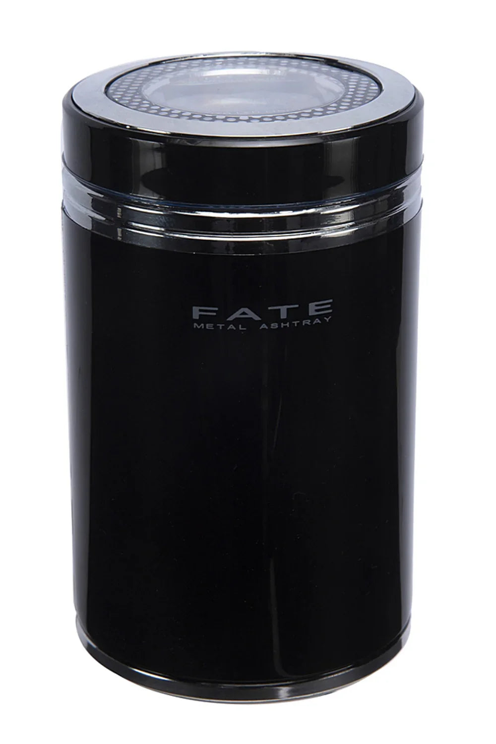 FATE metal ashtray for car interior, sleek black design with lid