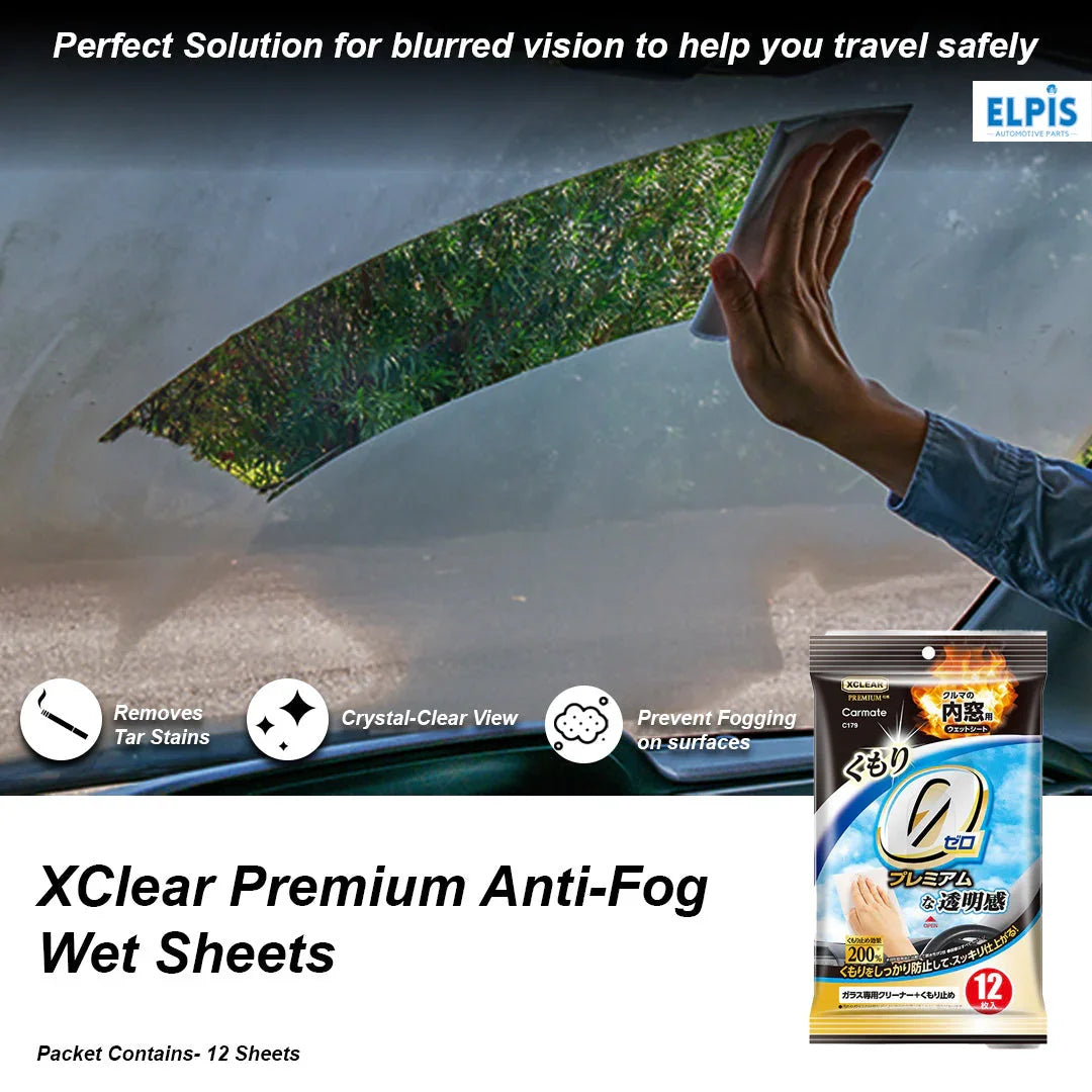 XClear Premium Anti-Fog Wet Sheets cleaning car windshield for crystal-clear view and fog prevention