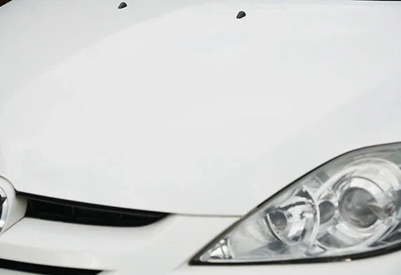 White car front bumper and headlight showing glossy waxed finish
