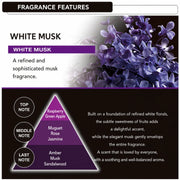 White Musk car perfume fragrance notes: raspberry, rose, amber — refined, soothing aroma for vehicles