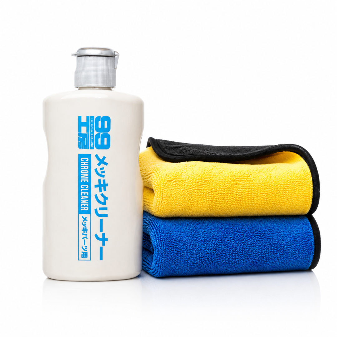 Soft99 Chrome Cleaner + Microfiber Towel 600 GSM Combo