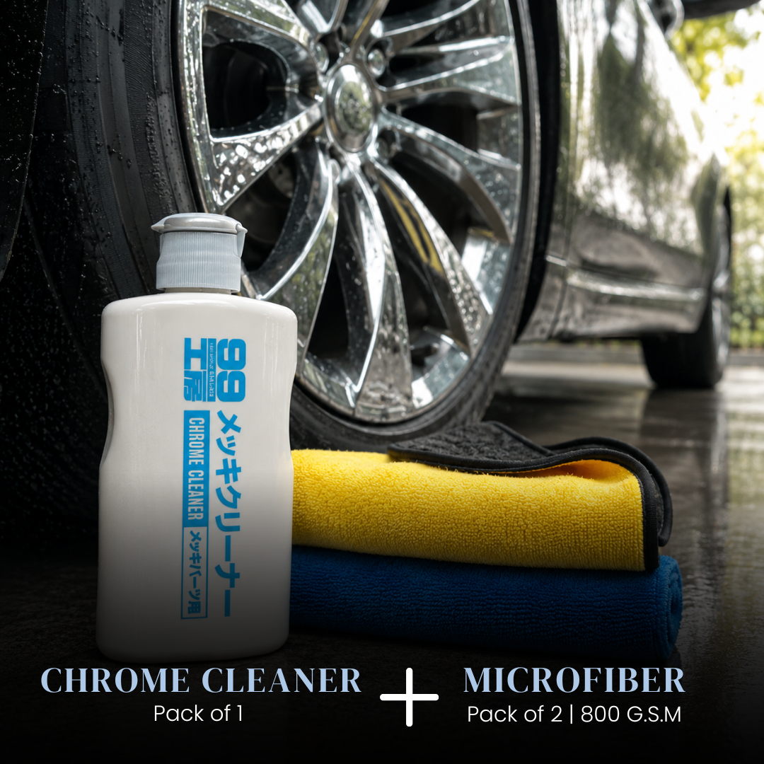 Soft99 Chrome Cleaner + Microfiber Towel 800 GSM Combo
