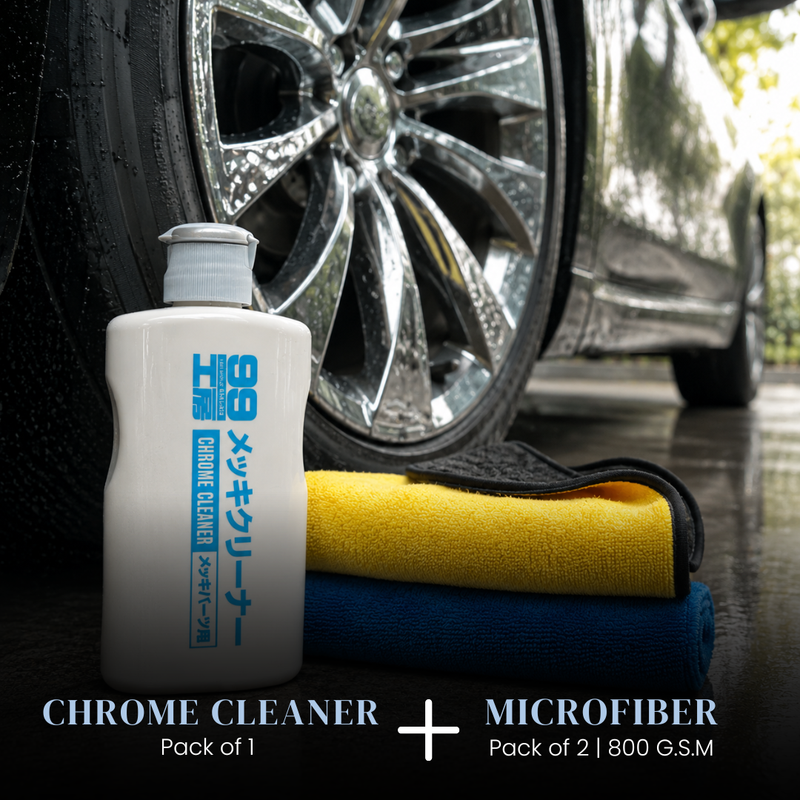Soft99 Chrome Cleaner + Microfiber Towel 800 GSM Combo