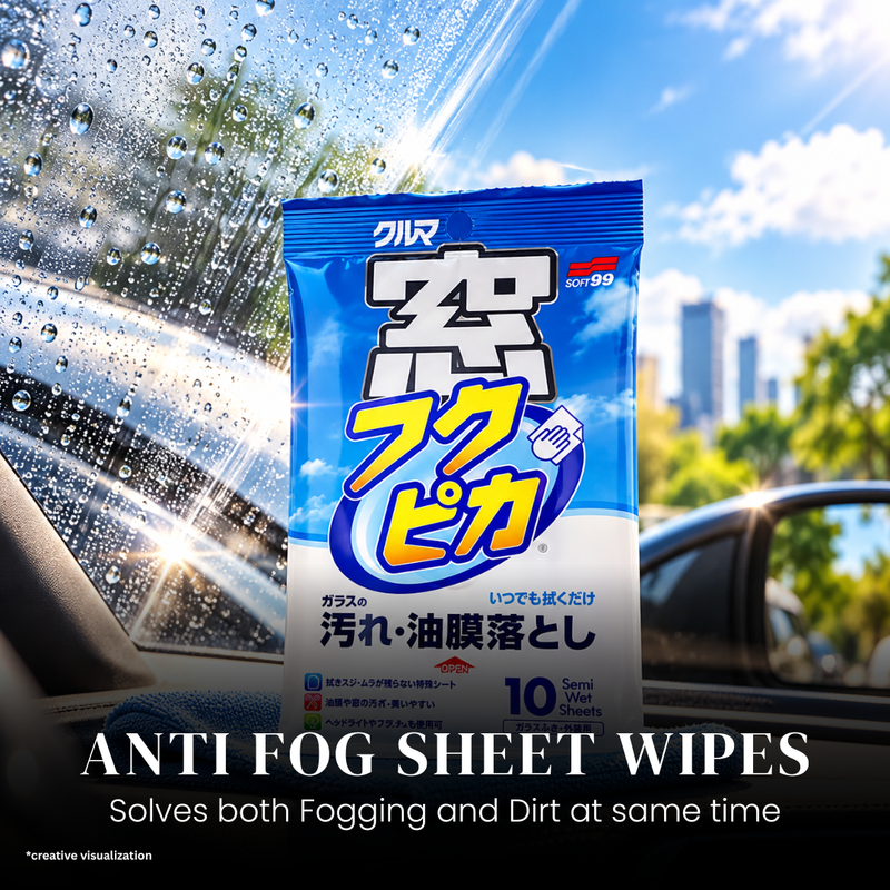 SOFT99 Glass Cleaning Wipe Anti-Fog – 10 Sheets | Car Glass Cleaner & Anti-Fog Wipes