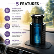 Long-lasting car air freshener with adjustable scent control, fits drink holders & dashboards, 45-day fragrance