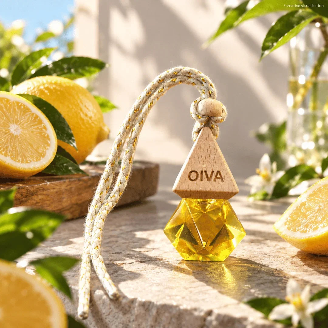 OIVA Citrus Krush car hanging perfume 8ml – premium glass bottle with wooden diffusion cap