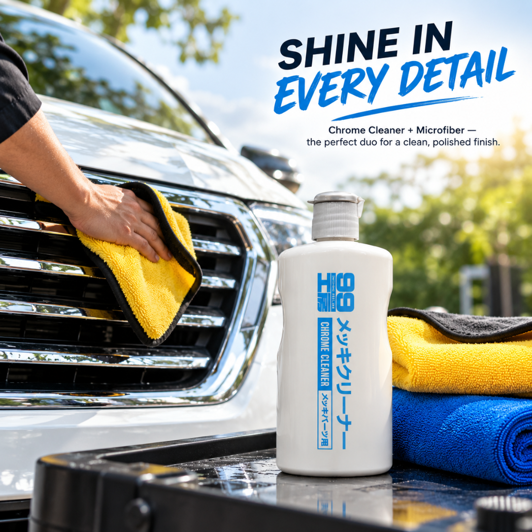 Soft99 Chrome Cleaner + Microfiber Towel 800 GSM Combo