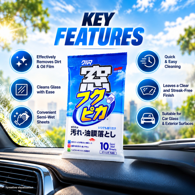 SOFT99 Glass Cleaning Wipe Anti-Fog – 10 Sheets | Car Glass Cleaner & Anti-Fog Wipes