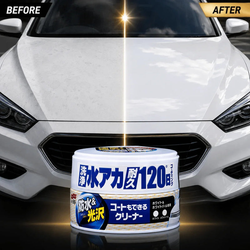 Soft99 Coating & Cleaning Wax – For White & Pearl White Cars | All-in-One Cleaner, Polish & Protective Wax | Hydrophobic Shine with 120-Day Durability