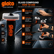 Step-by-step guide to using Glaco Glass Compound Roll On for windshield polishing
