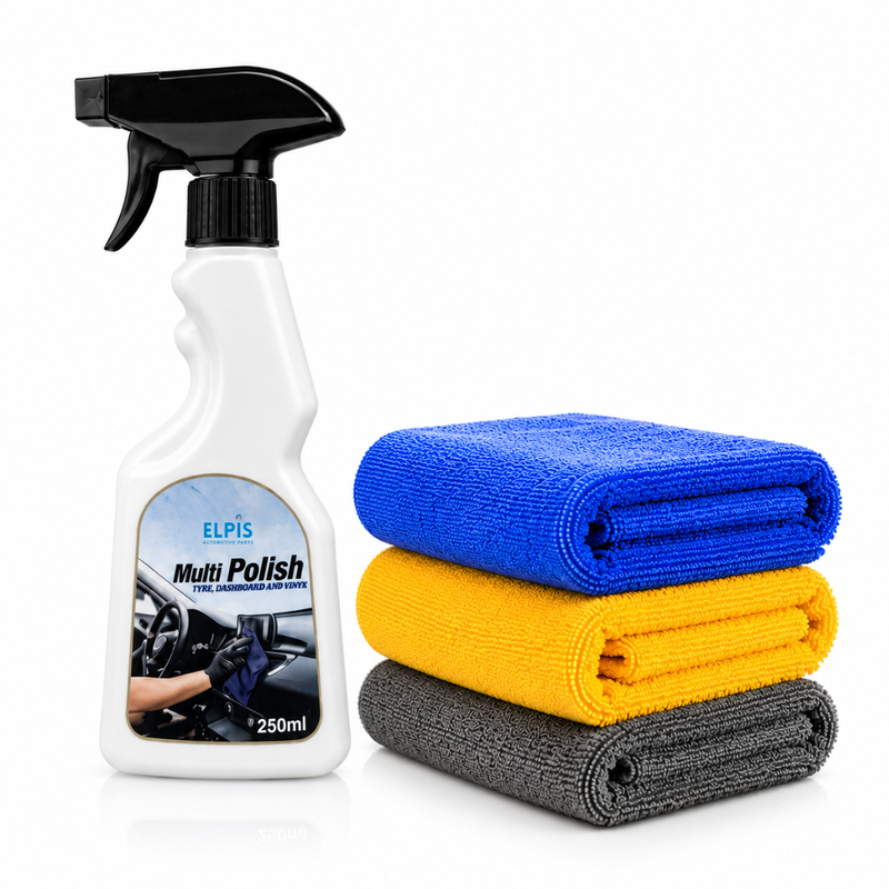 Elpis Multi Polish + Microfiber Cloth 350 GSM – Dashboard & Tyre Polish Kit