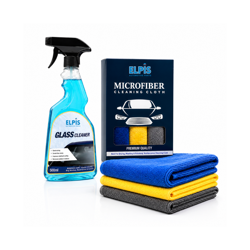 Elpis Glass Cleaner & Microfiber Cloth 350 GSM – Pack of 3