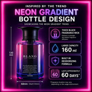 Neon gradient car perfume bottle with 160ml capacity, thick black wick, deodorizing formula, lasts 60 days