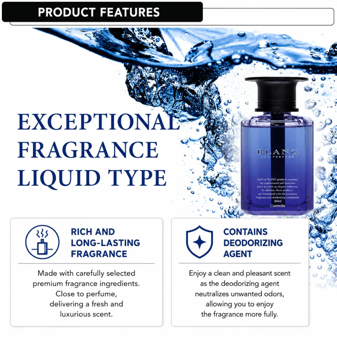 BLANG liquid car perfume with long-lasting fragrance and deodorizing agent, 160ml Carmate bottle