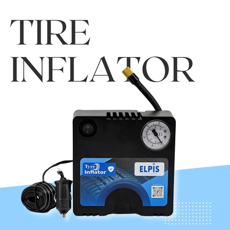 Portable car tire inflator with pressure gauge and 12V adapter for quick auto tire inflation