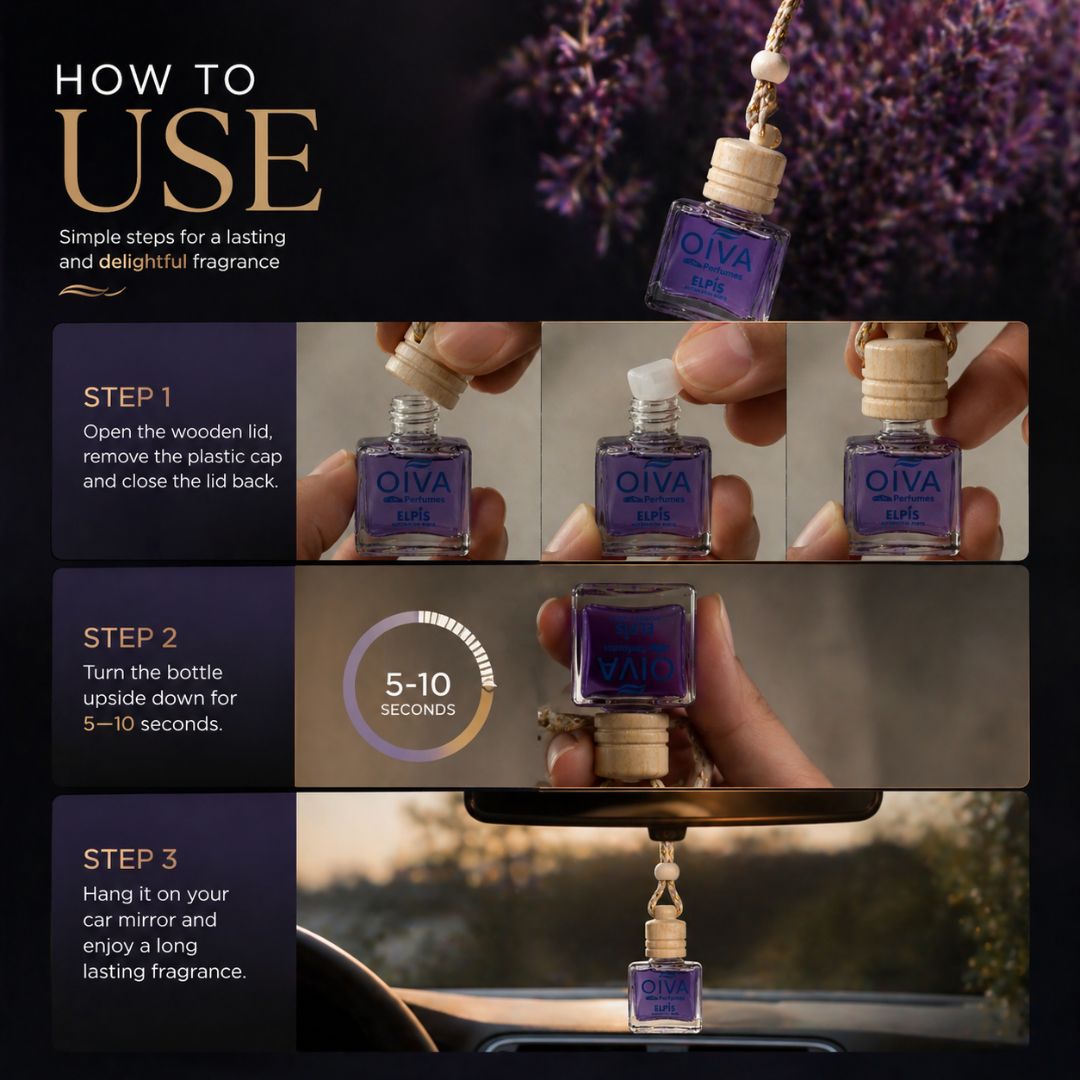 Elpis OIVA Orchid Bloom + Classic Musk Car Perfume Combo (Pack of 2) – Long-Lasting Luxury Car Air Freshener with Lemon Citrus, Jasmine, Lily, Lavender & Musky Amber Notes