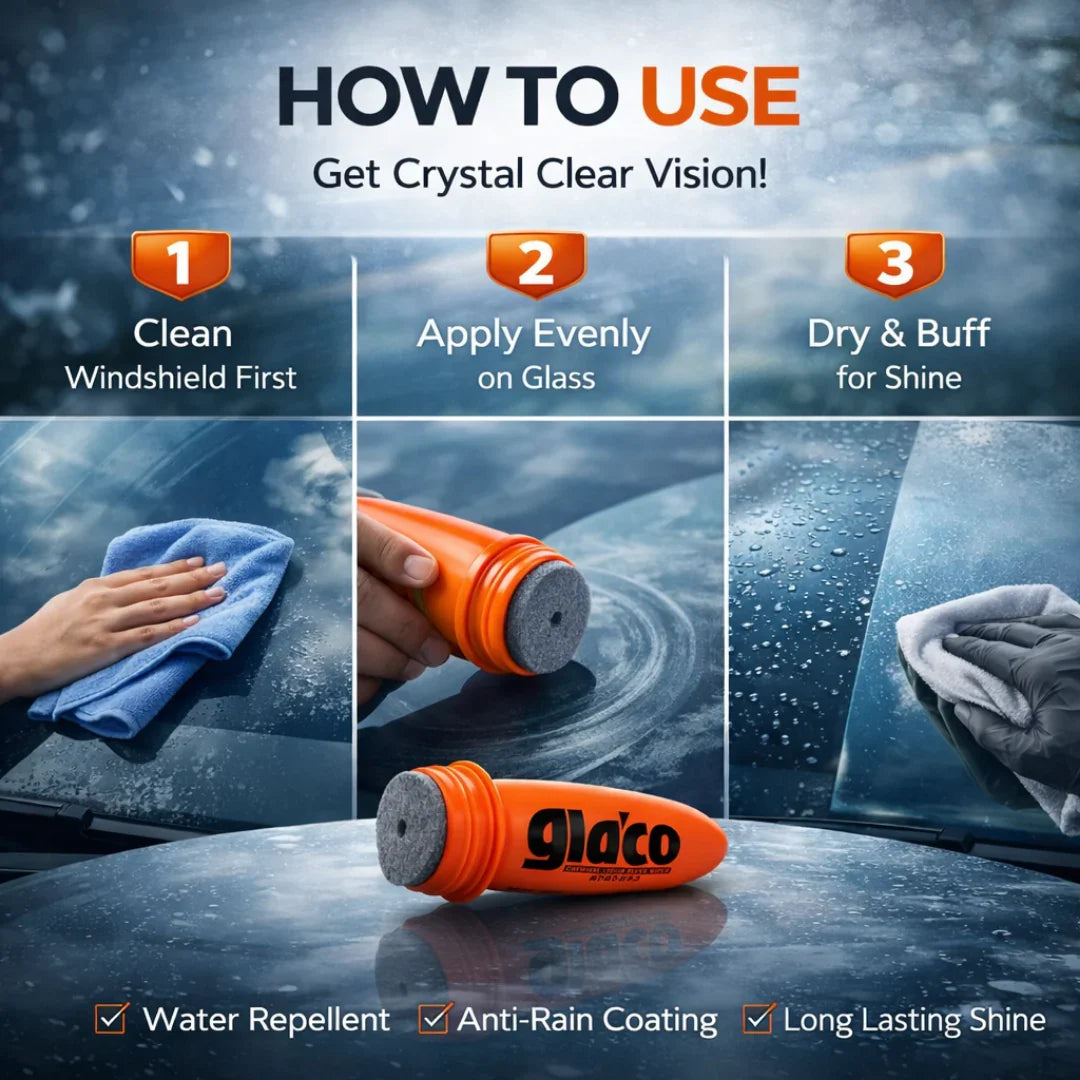 GlaCo windshield water repellent: clean, apply, buff for crystal clear vision & anti-rain coating