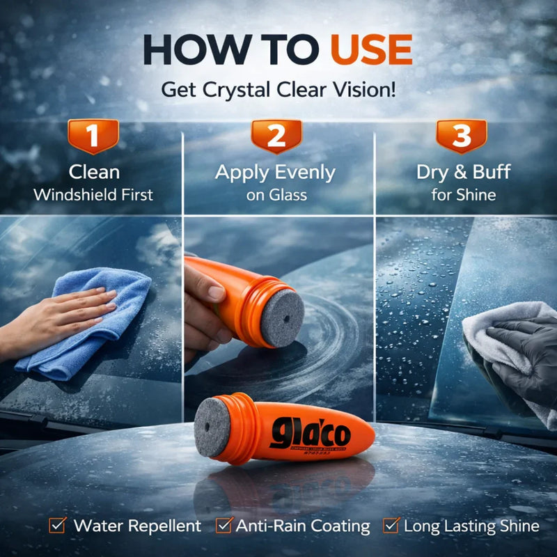 GlaCo windshield water repellent: clean, apply, buff for crystal clear vision & anti-rain coating
