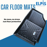 Black car floor mat with ribbed texture and Elpis logo for vehicle interior protection