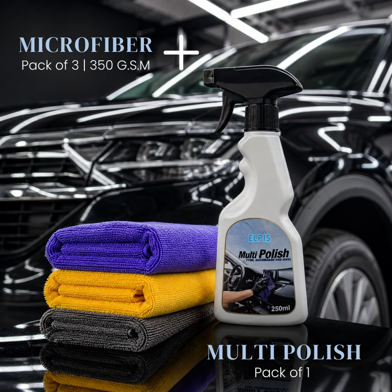 Elpis Multi Polish + Microfiber Cloth 350 GSM – Dashboard & Tyre Polish Kit