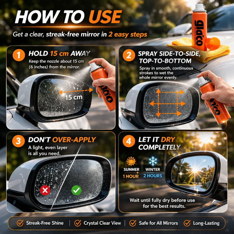 Step-by-step guide to applying Glaco Mirror Coat Zero on car side mirror
