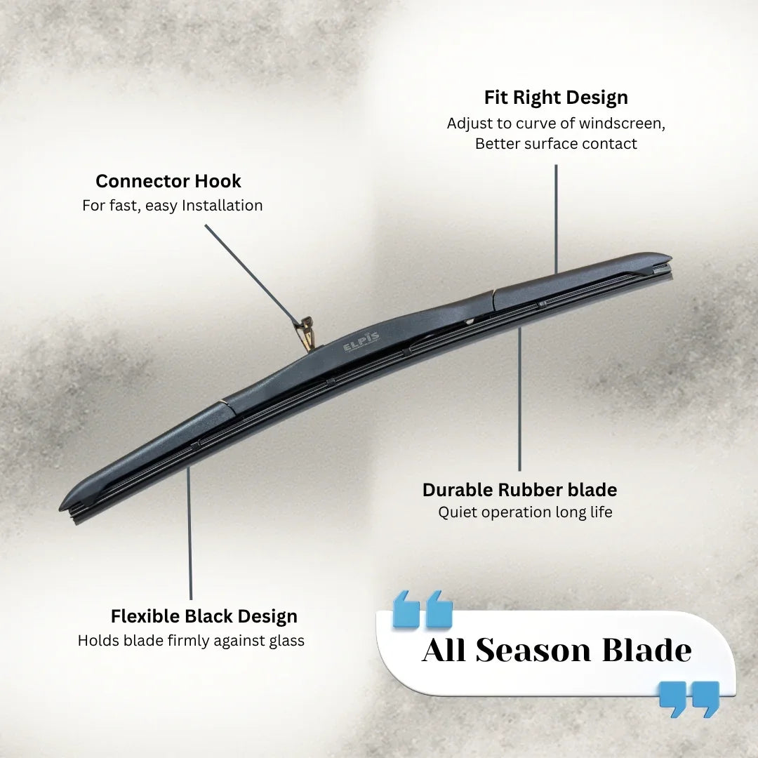 All Season Car Windshield Wiper Blade with Flexible Black Design, Durable Rubber, and Easy Install Hook