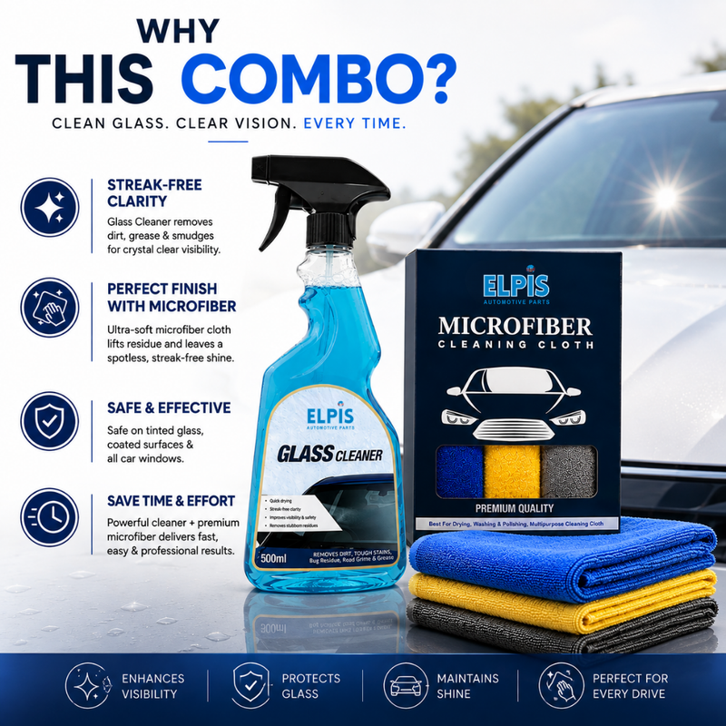 Elpis Glass Cleaner & Microfiber Cloth 350 GSM – Pack of 3