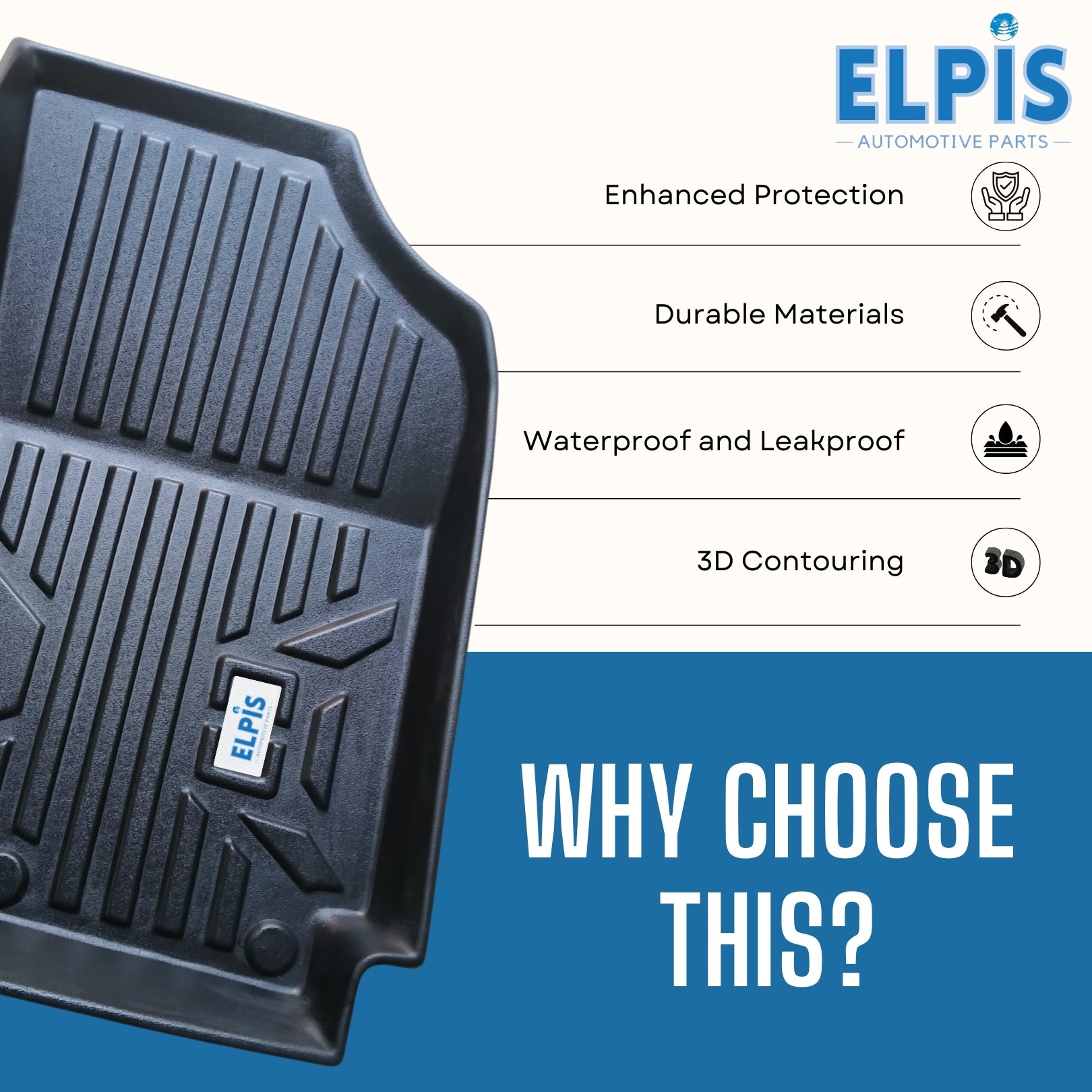Black 3D contoured car floor mat with waterproof, durable design for enhanced protection