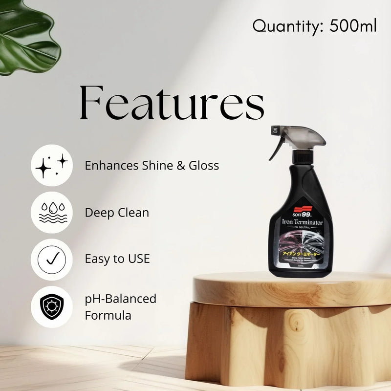Soft99 Iron Terminator – Advanced Iron Remover & Wheel Cleaner Spray | Safe for Paint & Rims | pH-Balanced | Color-Changing Formula – 500ml