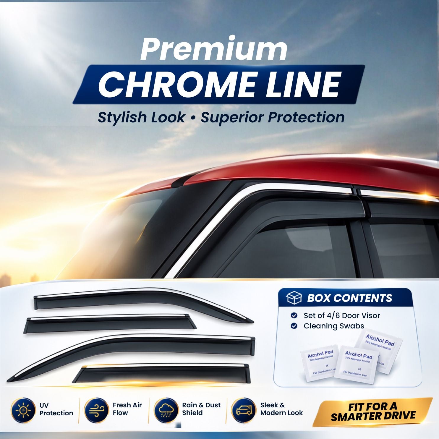 DOOR VISOR CHROME FOR TOYOTA FORTUNER (2022 ONWARDS) SET OF 4