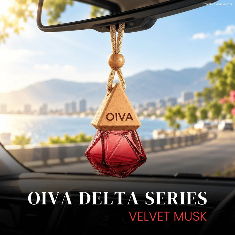 OIVA Velvet Musk car hanging perfume 8ml – premium glass bottle with wooden diffusion cap