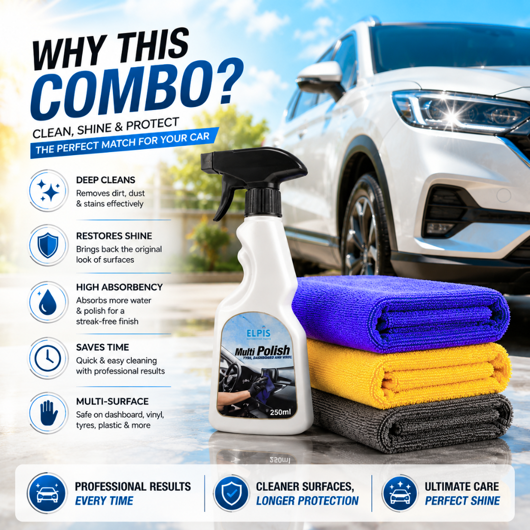 Elpis Multi Polish + Microfiber Cloth 350 GSM – Dashboard & Tyre Polish Kit